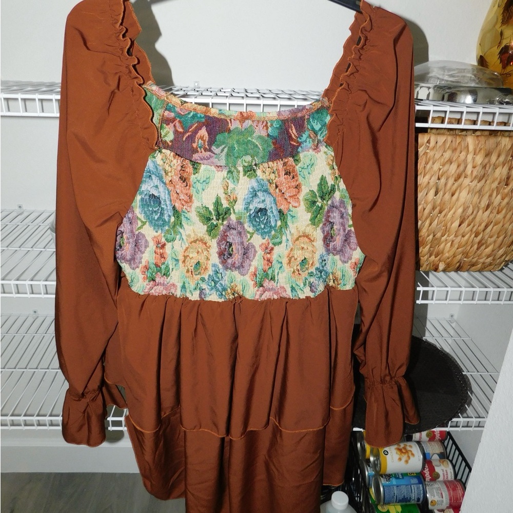 SHEIN Floral Brown Dress 4X READ DESCRIPTION